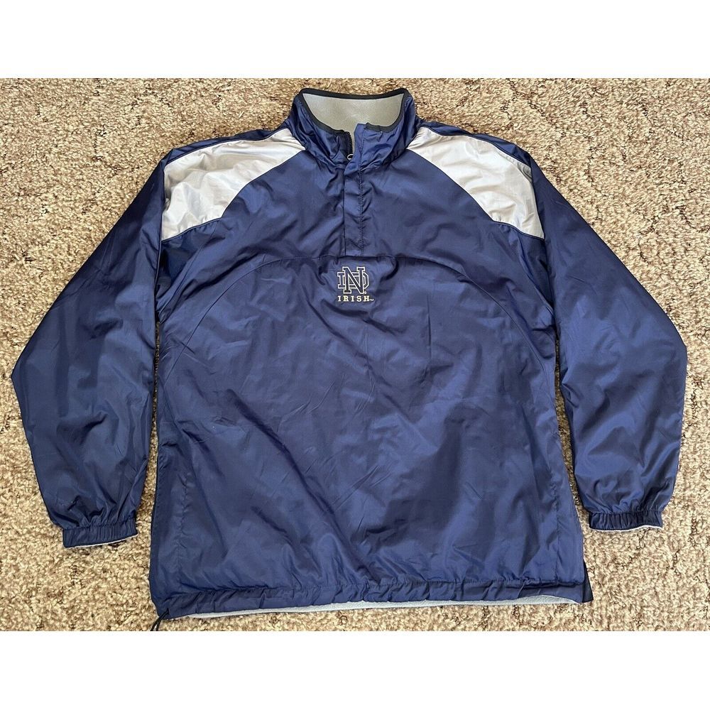 Navy and White Pullover Windbreaker Jacket with Notre Dame Logo